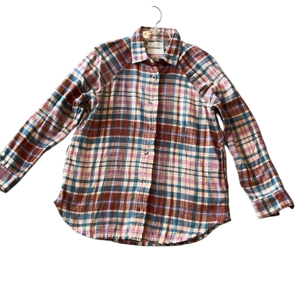 Lucky Brand Plaid Button Front Raw Hem Tunic Shacket Size XS NWT - Picture 6 of 11